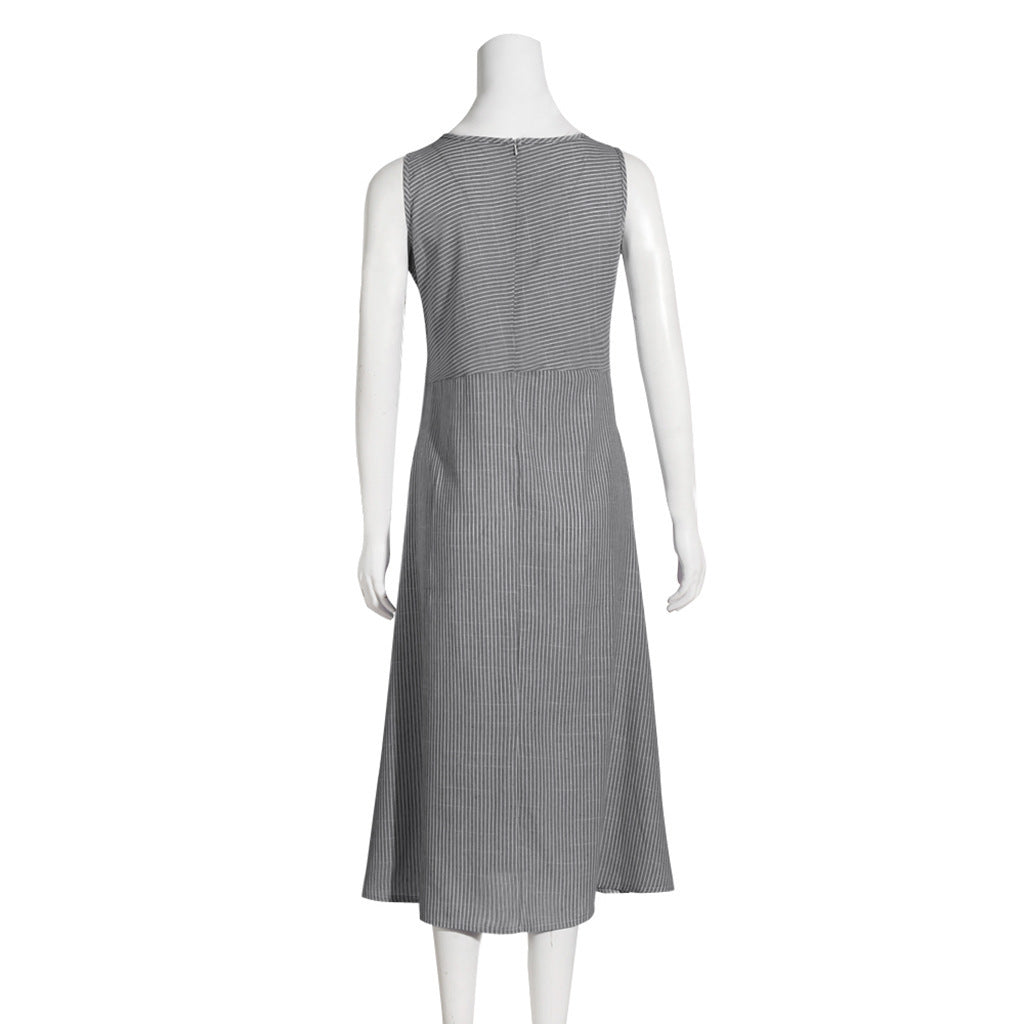 Striped Sleeveless U-Neck Dress