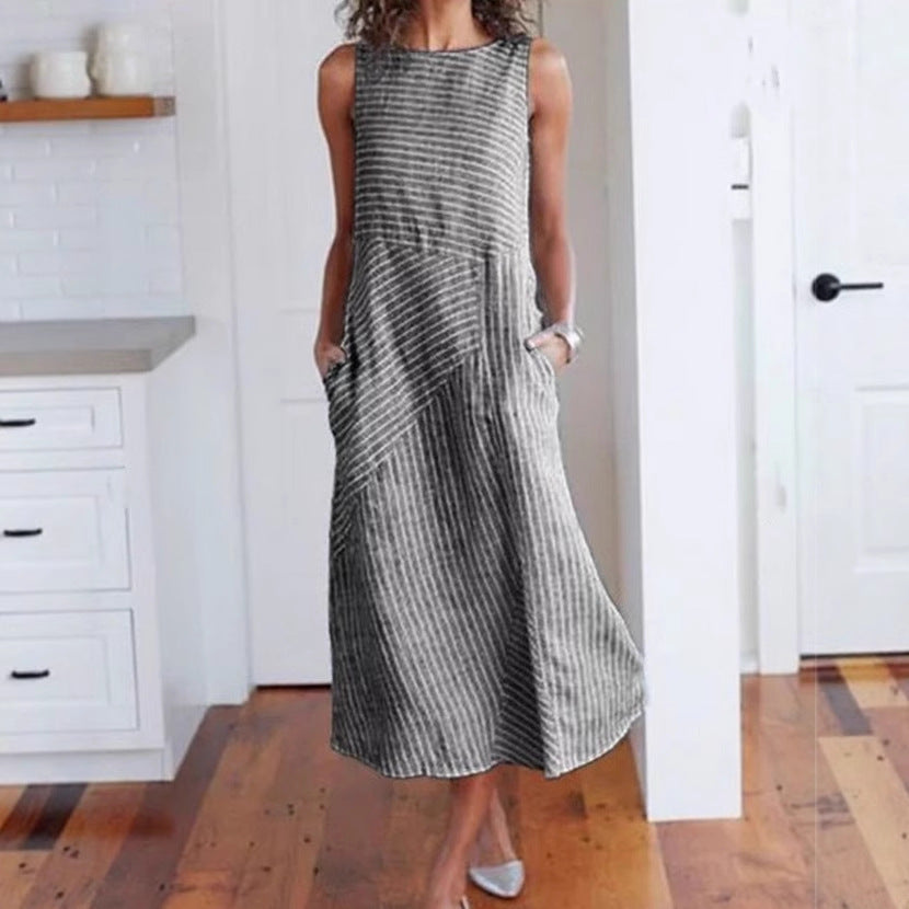 Striped Sleeveless U-Neck Dress