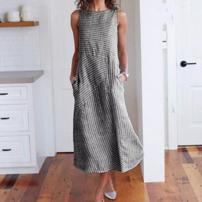 Striped Sleeveless U-Neck Dress