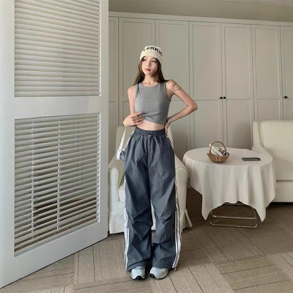 Striped three-bar patchwork cargo pants