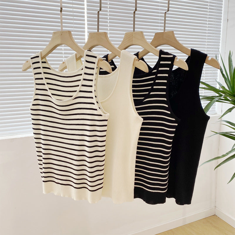 Striped U-Neck Knitted Vest for Women
