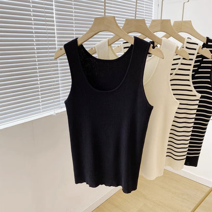 Striped U-Neck Knitted Vest for Women