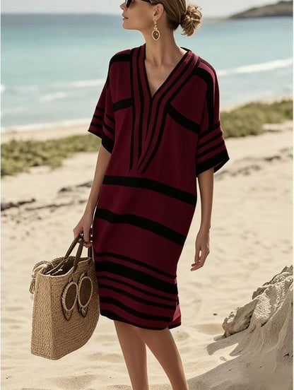 Striped V-Neck Loose Dress