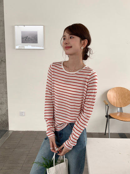 Striped Wool Blend Knit Sweater