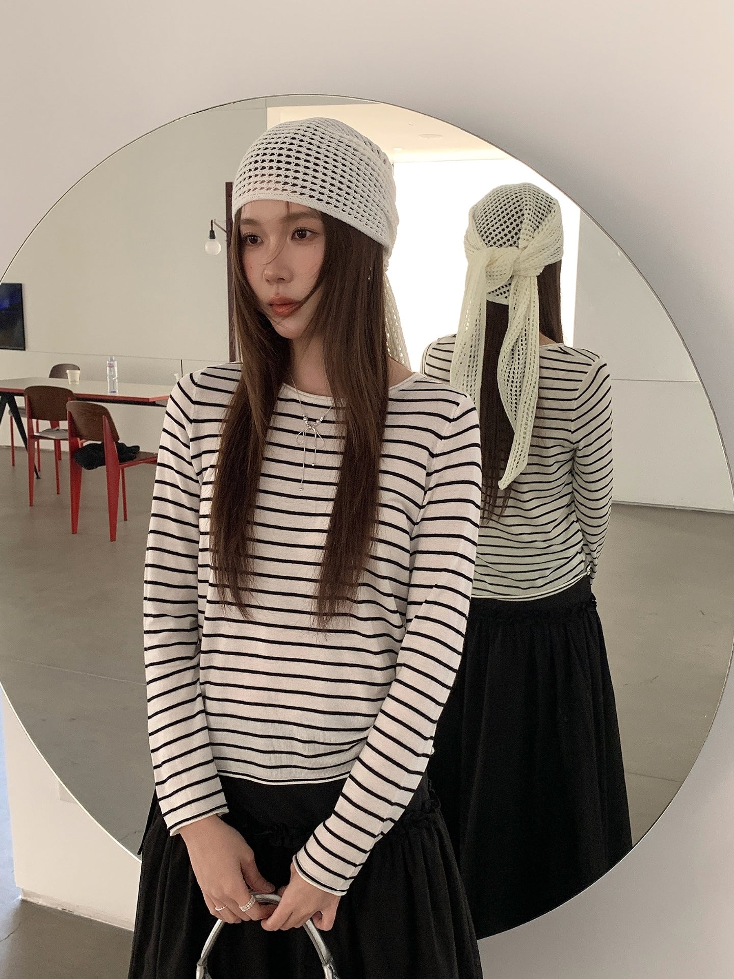 Striped Wool Blend Knit Sweater