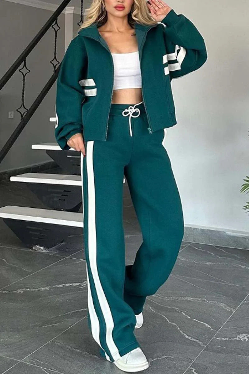 Striped Zipper Tracksuit for Women