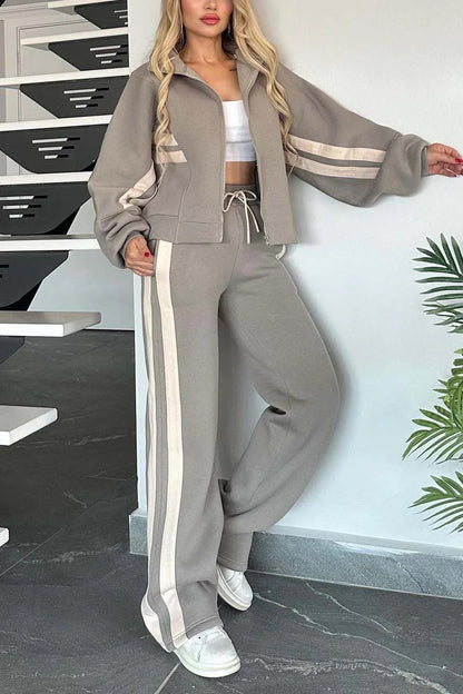 Striped Zipper Tracksuit for Women