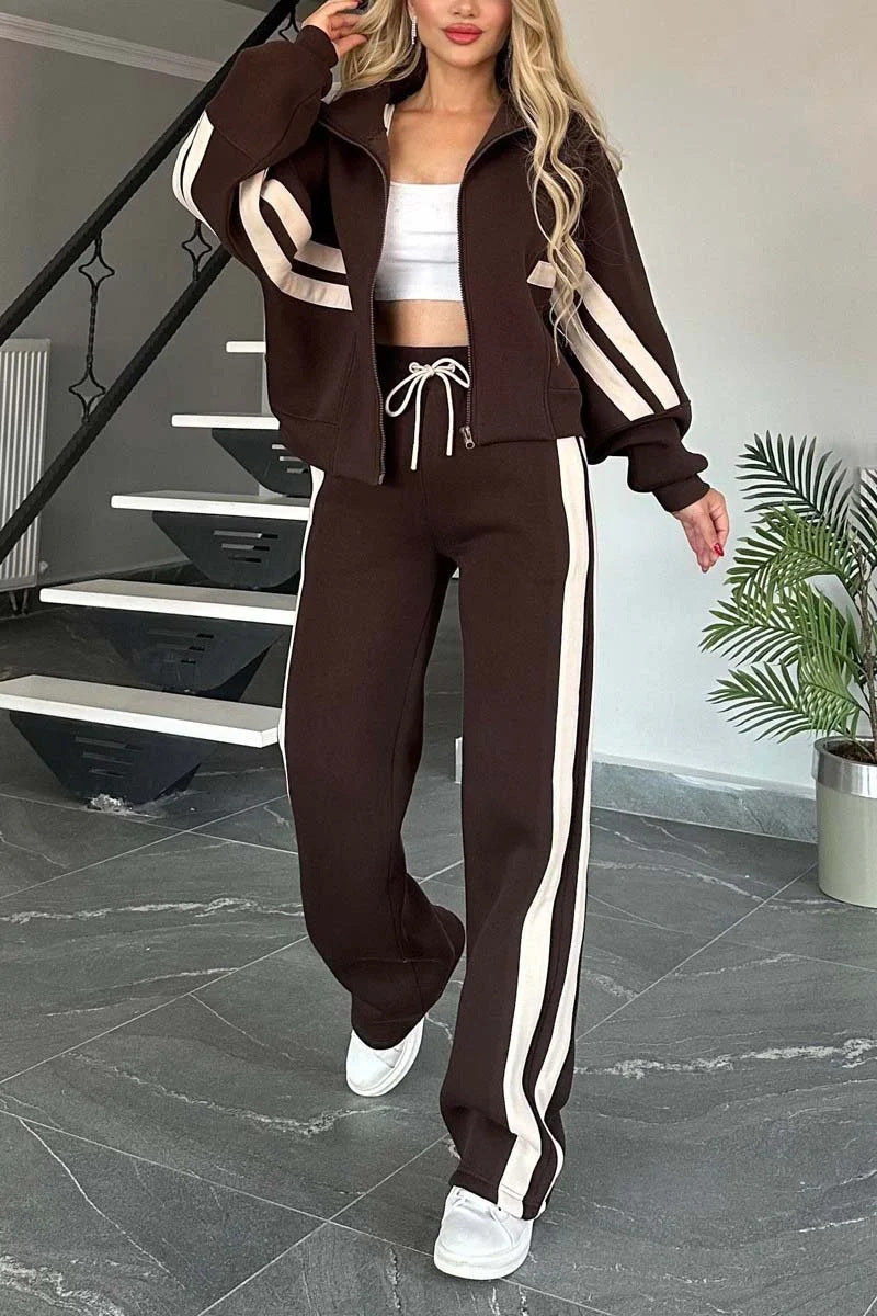 Striped Zipper Tracksuit for Women