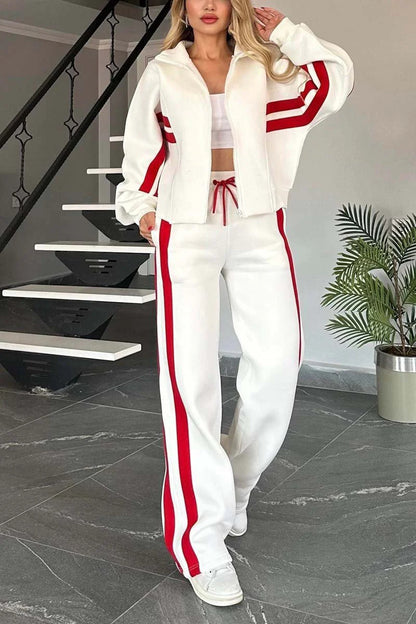 Striped Zipper Tracksuit for Women