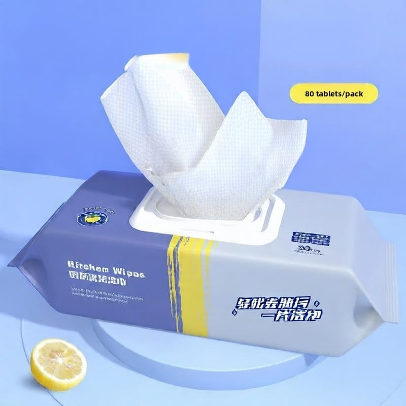 Strong Oil Removal Kitchen Wet Wipes, Disposable Non-woven Cleaning Wipes for Range Hood and Surfaces