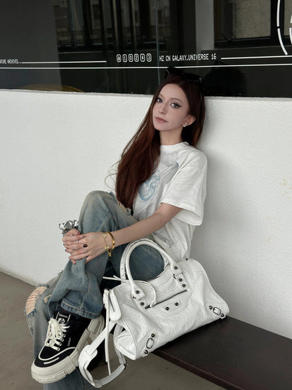 Studded Biker Shoulder Bag Large Capacity Pillow Bag