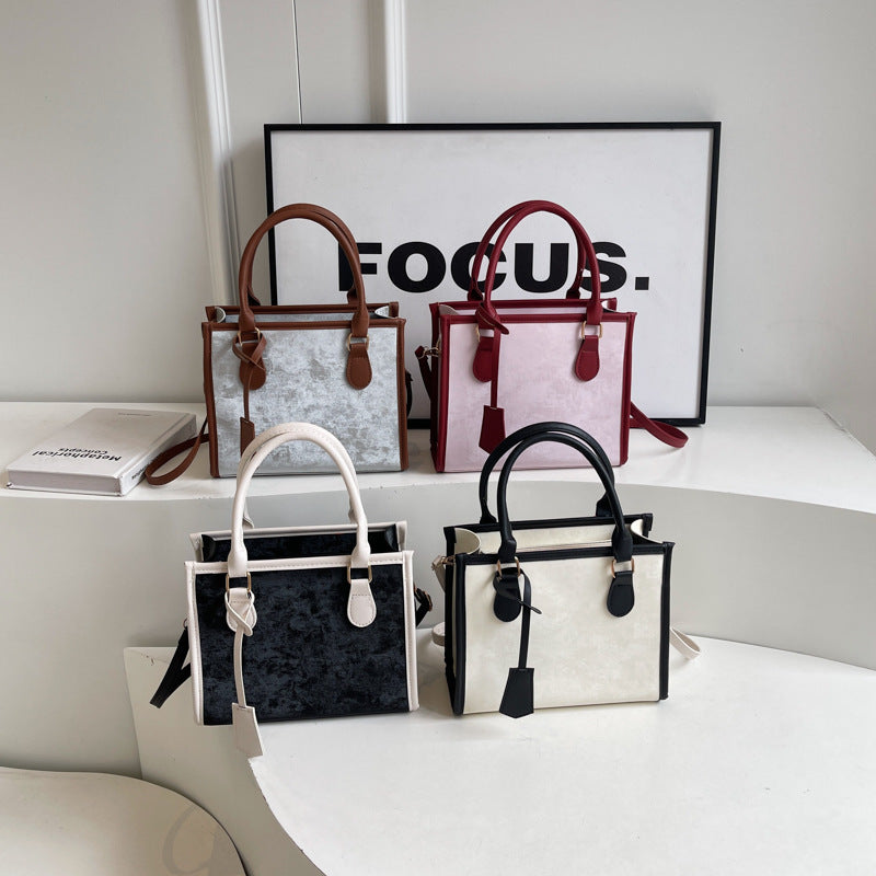 Stylish Contrast Color PU Tote Bag with Adjustable Strap