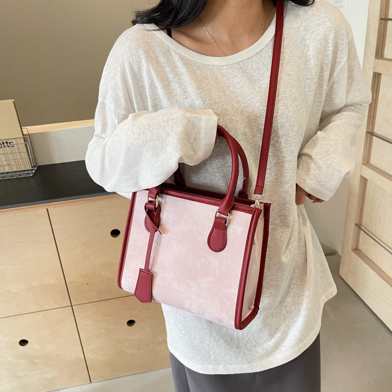 Stylish Contrast Color PU Tote Bag with Adjustable Strap