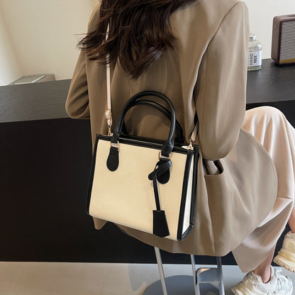 Stylish Contrast Color PU Tote Bag with Adjustable Strap