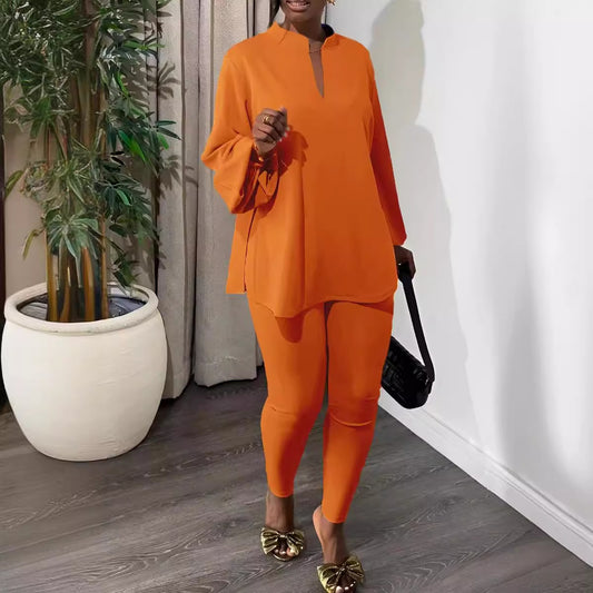 Stylish Knitted Suit Set with V-Neck Top and Tights