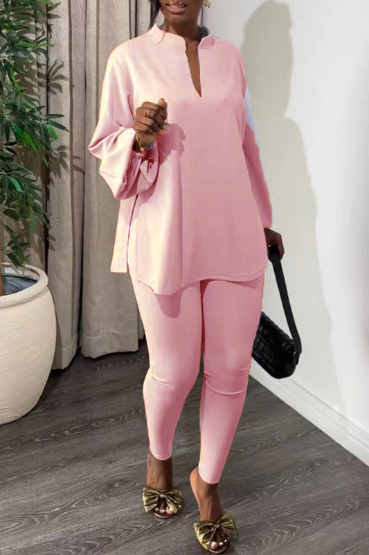 Stylish Knitted Suit Set with V-Neck Top and Tights