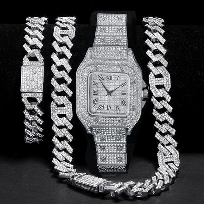 Stylish Square Men's Watch Bracelet Necklace Set