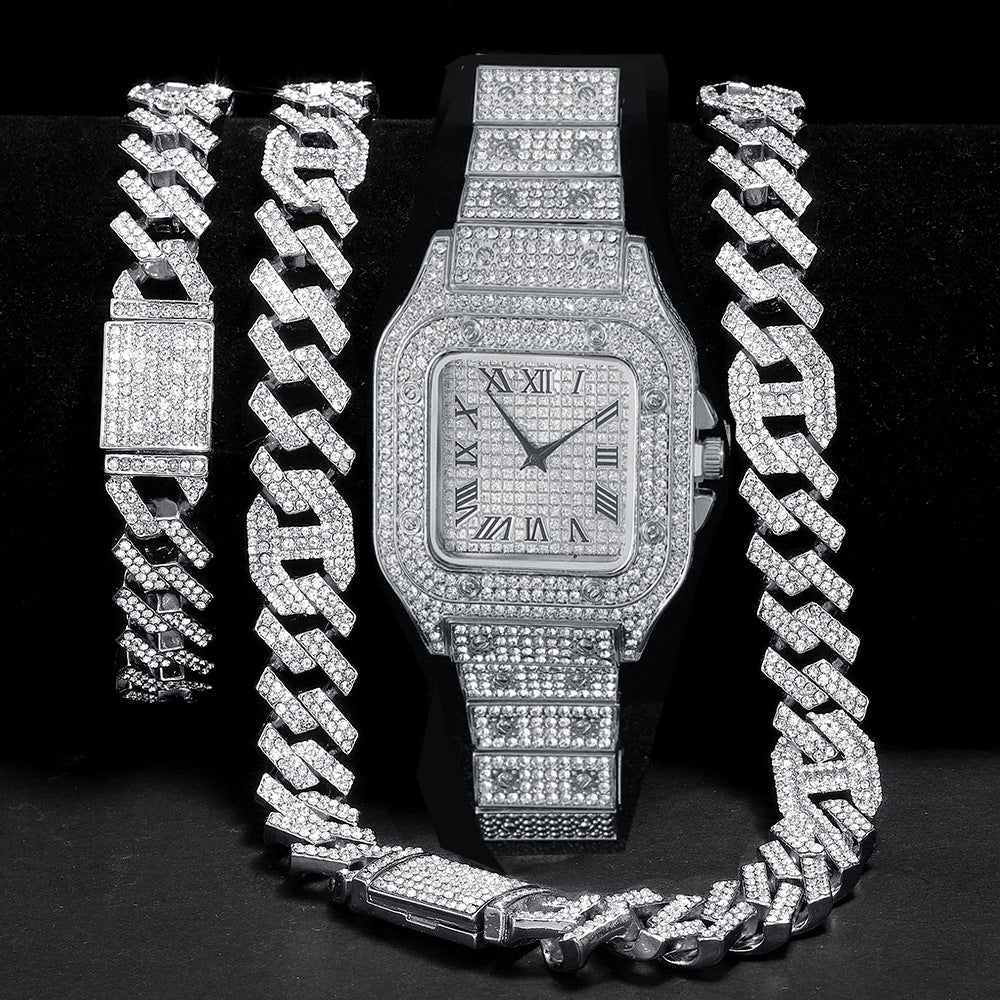 Stylish Square Men's Watch Bracelet Necklace Set