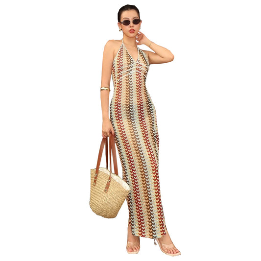 Stylish Striped Hollow-out Sling Dress for Women