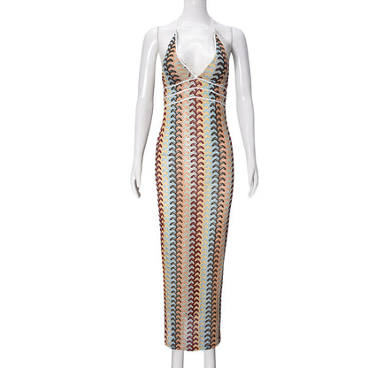 Stylish Striped Hollow-out Sling Dress for Women