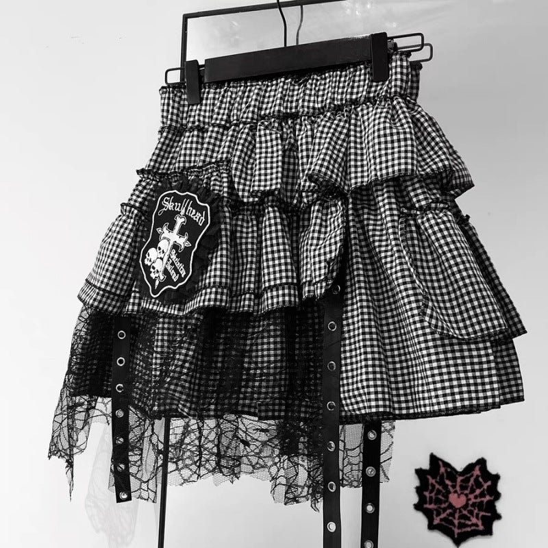 Subculture Black White Plaid Lace Layered Skirt