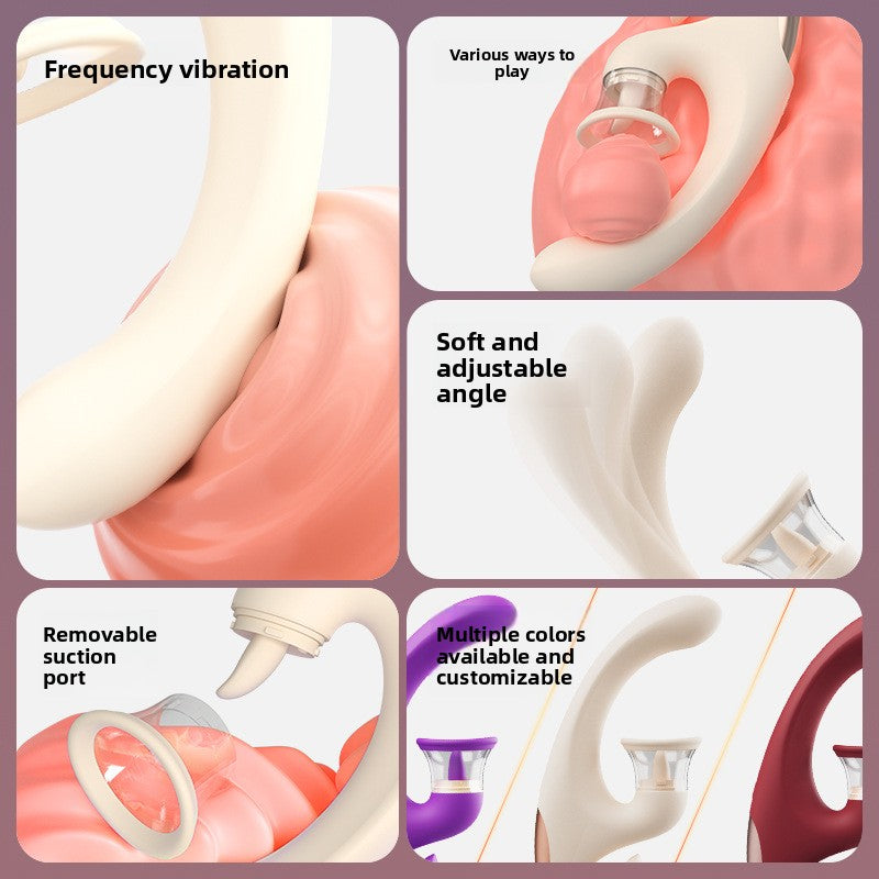 Sucking the tongue, licking, vibrating the vibrator