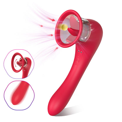 Sucking the tongue, licking, vibrating the vibrator