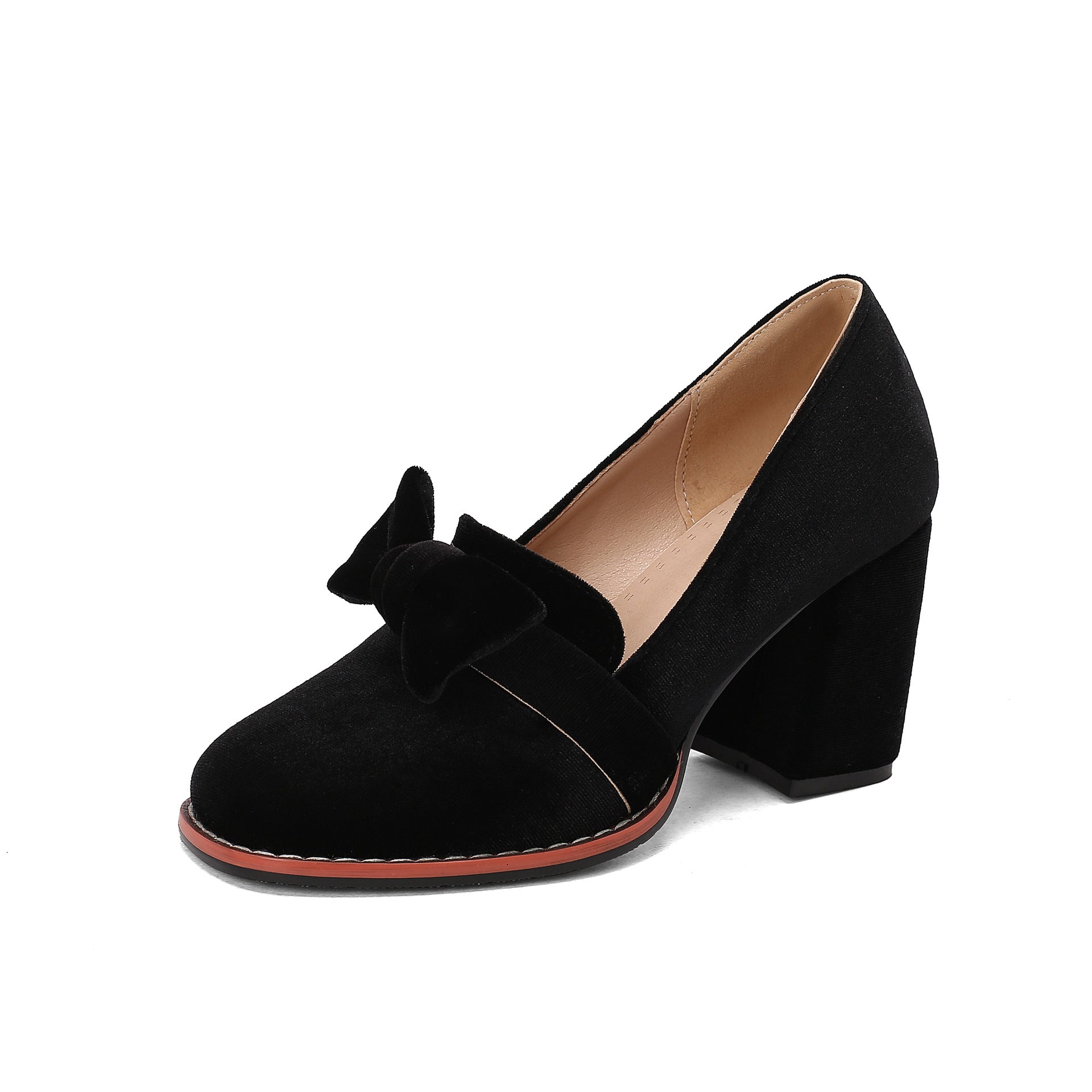 Suede bow high-heeled loafers