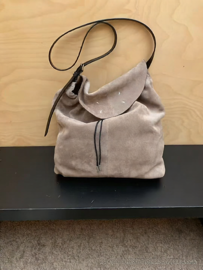 Suede Cross-Body Bag with Stitching Design