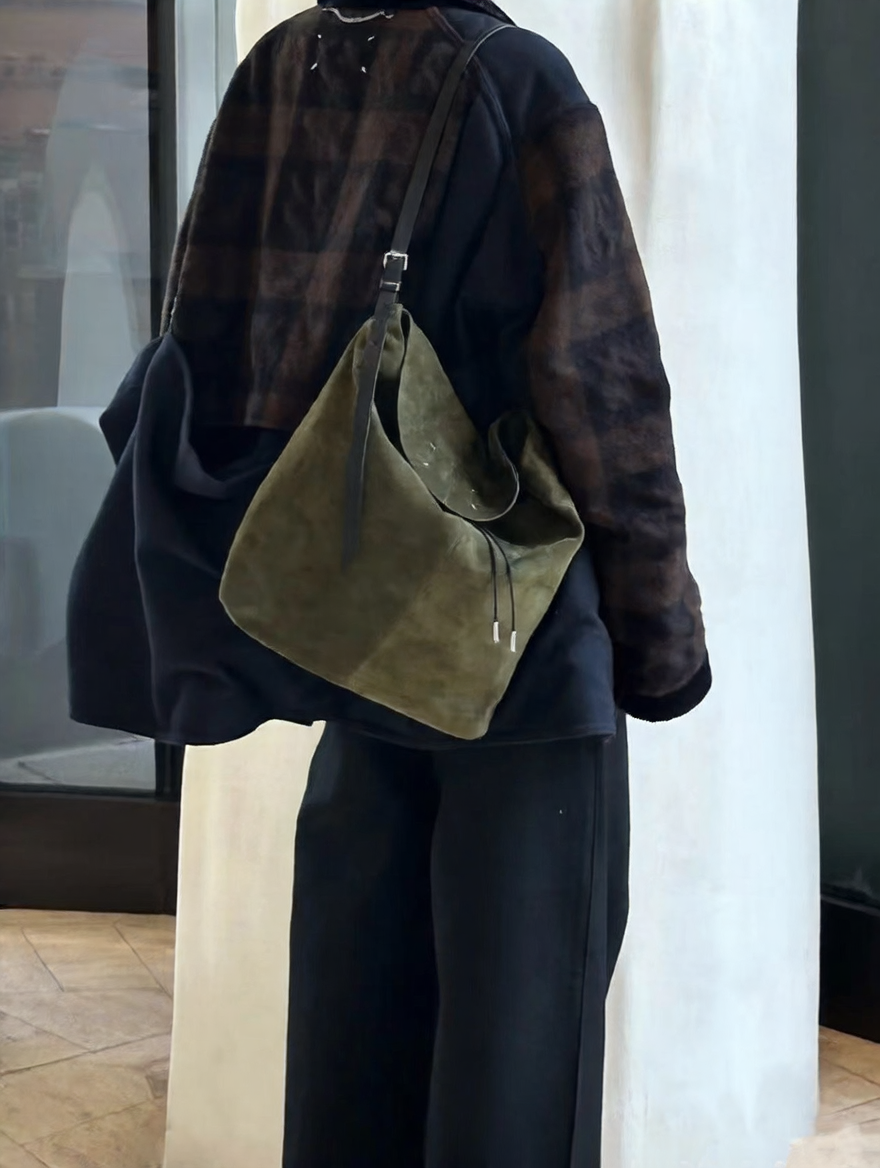 Suede Cross-Body Bag with Stitching Design