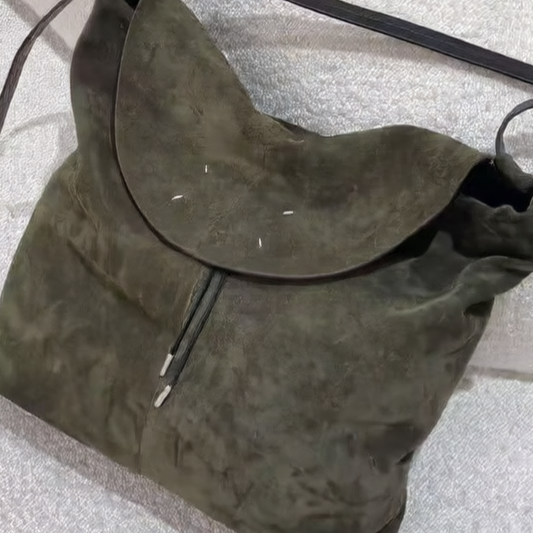 Suede Cross-Body Bag with Stitching Design