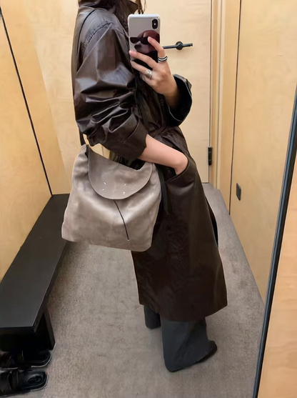 Suede Cross-Body Bag with Stitching Design