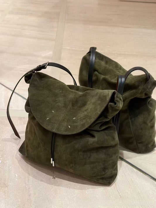 Suede Cross-Body Bag with Stitching Design