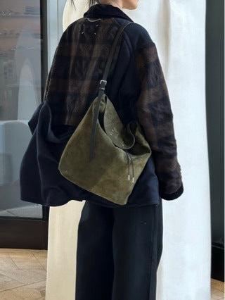 Suede Drawstring Hobo Shoulder Bag