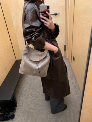 Suede Drawstring Hobo Shoulder Bag