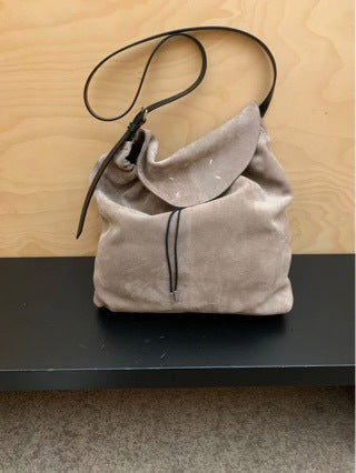 Suede Drawstring Hobo Shoulder Bag