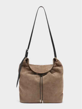Suede Drawstring Hobo Shoulder Bag
