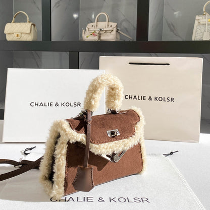 Suede Lambswool Kelly Handbag