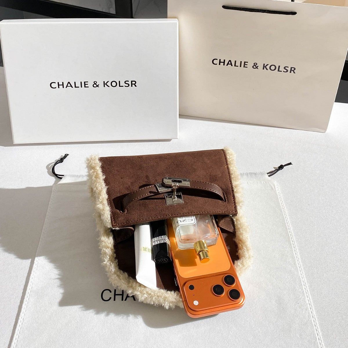 Suede Lambswool Kelly Handbag