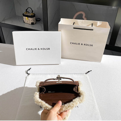 Suede Lambswool Kelly Handbag