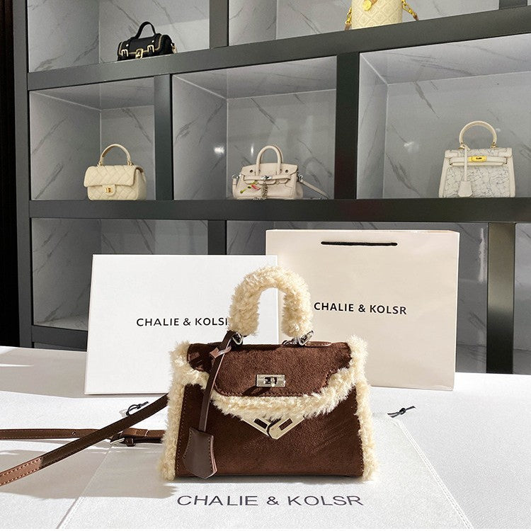 Suede Lambswool Kelly Handbag