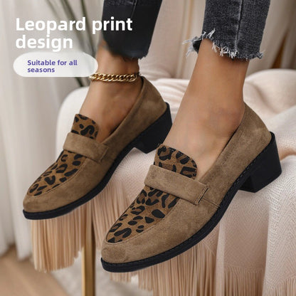 Suede Leopard Print Loafers with Mid Heel