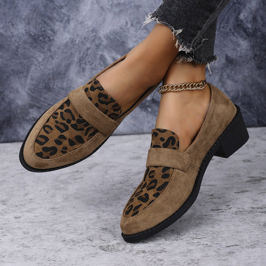 Suede Leopard Print Loafers with Mid Heel