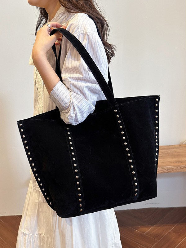 Suede Studded Tote Bag