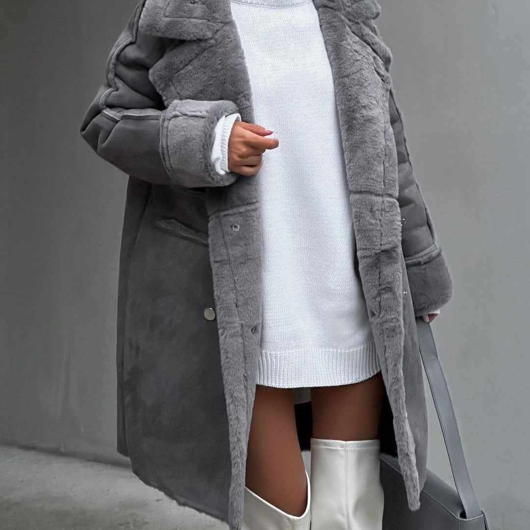 Suede suit collar coat
