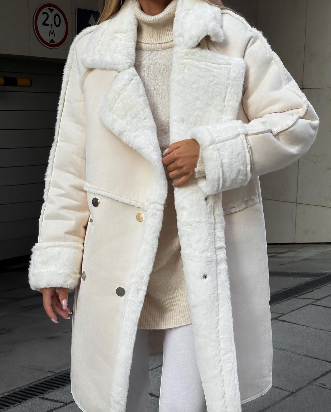 Suede suit collar coat