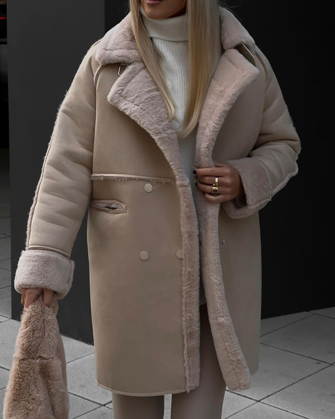 Suede suit collar coat