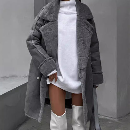 Suede suit collar coat