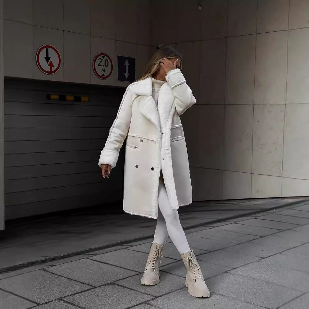 Suede suit collar coat