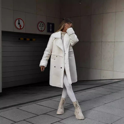 Suede suit collar coat